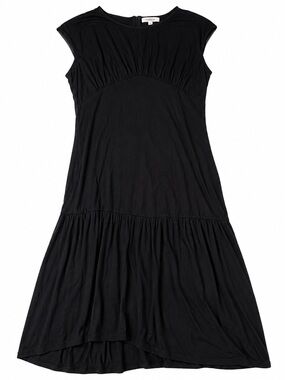 Cherfly Black High Low Empire Waist Midi Dress XL US 16-18 Cotton Blend Casual